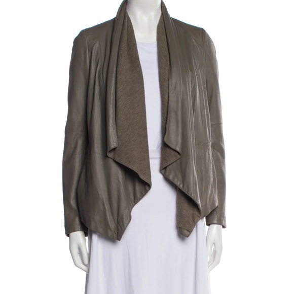 Vince Leather Jacket with Draped Collar - Picture 7 of 12